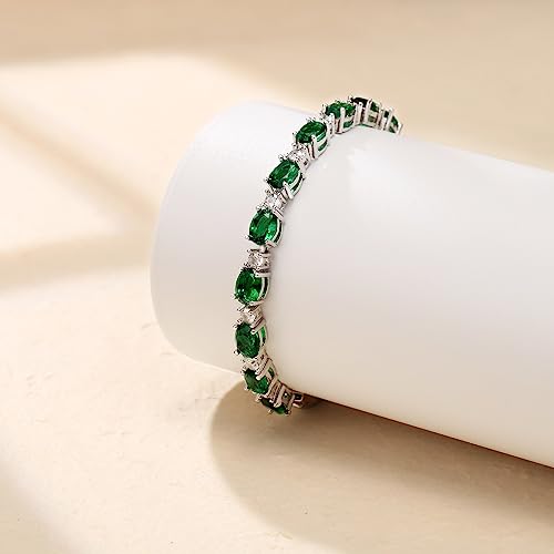 Crysdue Wedding Bridal Bracelets for Brides, Cubic Zirconia Tennis Birthstone Jewelry Gift for Women Prom - style: A_Emerald, 6.8-8.2"