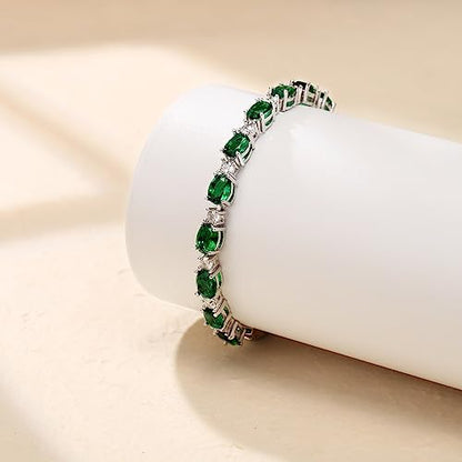 Crysdue Wedding Bridal Bracelets for Brides, Cubic Zirconia Tennis Birthstone Jewelry Gift for Women Prom - style: A_Emerald, 6.8-8.2"