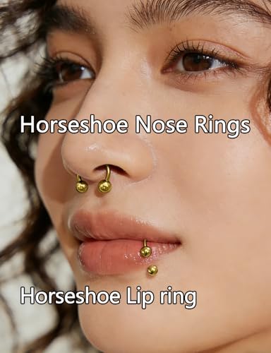 Oufksiyy 16G Horseshoe Septum Rings 6/8/10/12mm with Tool & Ball Grabber,Hypoallergenic for Nose,Rook,Cartilage,Helix,Lips-Silver Gold 316L Surgical Steel Septum Piercing jewelry - color: 14K Gold Plated Tone-16 G(1.2MM)