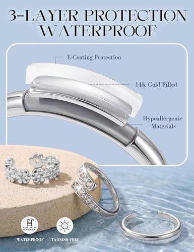 sailimue Gold Filled Toe Rings for Women Non Tarnish Adjustable Silver Ring | 9Pcs 14K Gold Filled Toe Rings Waterproof Summer Beach Foot Jewelry Hypoallergenic Stacking Band Stackable Ring - color: Silver