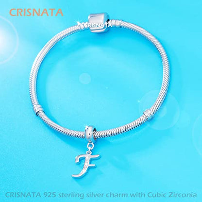 26 Letter Pendant Charms, Polished 925 Sterling Silver Complete Initial A-Z Dangling CZ Stone Alphabet Beads, fits European Bracelet Necklace, Gift for Mother/Father/Daughter/Son/Sister/Aunt - color: Letter F CZ Pendant Charm