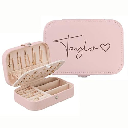 Personalized Jewelry Box Gifts for Women Custom Travel Jewelry Case Organization Leather Customized Birthday Anniversary Bridesmaid Gifts - color: 006-Pink-Big Heart