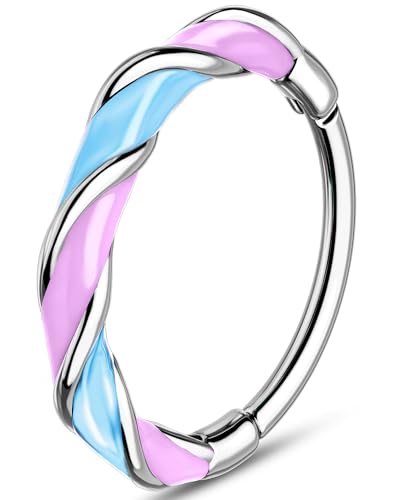 Melighting 20G Twist Nose Ring Hoop Stainless Steel 316L Piercing Jewelry | 7/8 mm Nose Piercing Jewelry, Cute Hinged Segment Clicker Lobe Helix Daith Cartilage Earring for Women - color: Steel PBL, size: 20g7mm