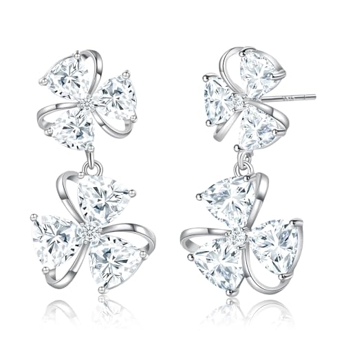 Gemsme Bridal Wedding Earrings for Brides Bridesmaides, 925 Sterling Silver Posts hypoallergenic Cubic Zirconia stud,Drop & Dangle Earrings for Women Jewelry Gifts - color: White - Flower