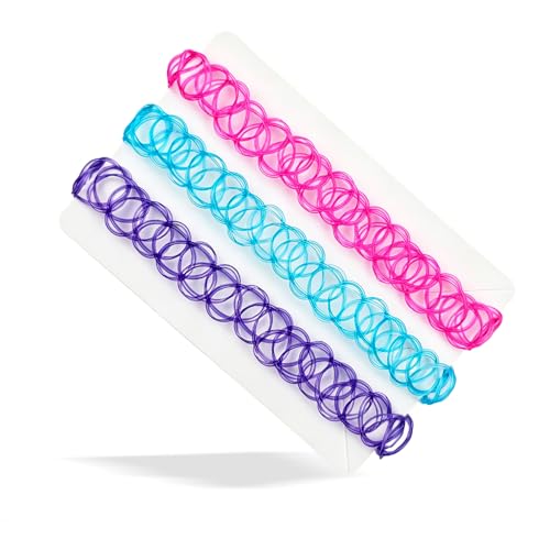 3PCS Black Tattoo Choker Necklace Y2K Rainbow Tattoo Choker 90s Choker Gothic Blue and Purple Chokers 2000s Jewelry Adjustable Stretchy Elastic Necklace Vintage Accessories for Women - color: Purple-Blue-Pink