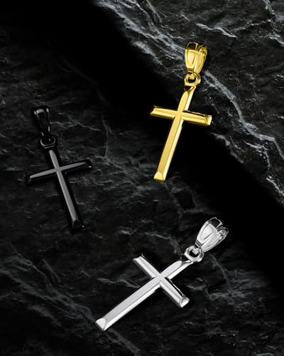 Exquisite Cross Necklace for Men and Women, Silver/Gold/Black Cross Chain with Top-grade 316L Stainless Steel Cross Pendant, 18-24 Inch Box/Byzantine Chains - color: Mystic Black, size: 0 Inch=No Chains, style: Only Medium Pendant