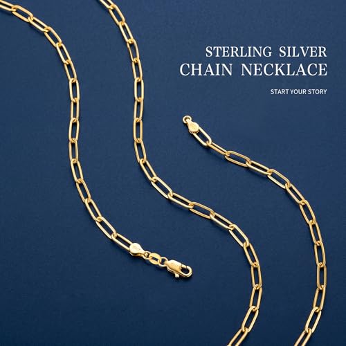 S925 Sterling Silver Necklace for Women, 5mm Sterling Silver Paperclip Chain Necklace Thick Sturdy Colourfast Necklaces Jewelry for Women 16/18/20/22 Inch - color: Gold