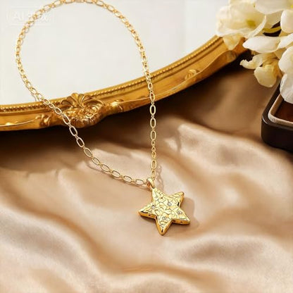 Dainty Gold Moon and Star Necklace for Women - Gold Plated Celestial Pendant with Crystal, Elegant Everyday Jewelry Gift - style: Star necklace
