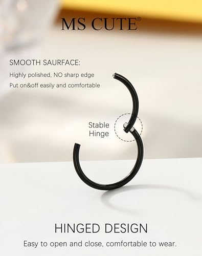 316L Stainless Steel Nose Ring Set – 3PCS Nose Hoops with Cubic Zirconia, 20G/18G, Silver/Black/Gold, 7mm/8mm Sizes, Seamless & Hinged Design for Sensitive Skin Jewelry - color: Black, size: 18g 8mm