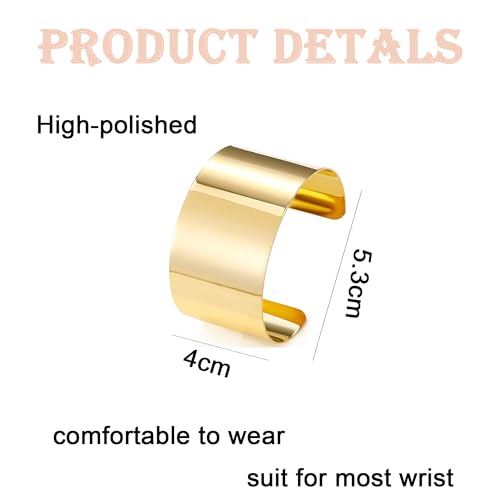 2Pcs Cuff Bangle Bracelet for Women Open Wide Wire Bracelets Gold Wrist Cuff Wrap Bracelet Adjustable - color: Gold2