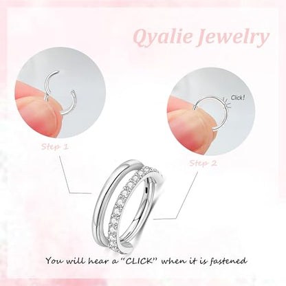 Cartilage Helix Conch Piercing Jewelry Gold Hoop Women Earrings | 2pcs, Huggie, Made of Stainless Steel, 14k Gold Plated, Hypoallergenic, Sparkly Cubic Zircon, Double Hoop design - color: Zircon Silver, size: 2pcs-16g-8/10mm