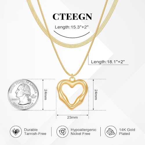 14K Gold/Silver Plated Dainty Snake Chain Layered Necklace for Women | Irregular Oval Pendant Minimalist Dainty Statement Gold Layering Everyday Jewelry - color: Gold - Classic
