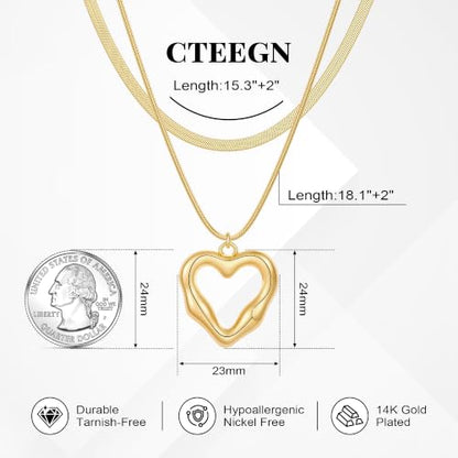 14K Gold/Silver Plated Dainty Snake Chain Layered Necklace for Women | Irregular Oval Pendant Minimalist Dainty Statement Gold Layering Everyday Jewelry - color: Gold - Classic