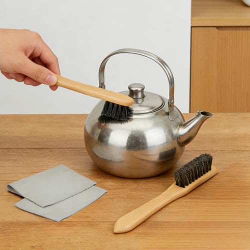 4 Pcs Horsehair Detail Brush Set, 2 Sizes Horsehair Silver Cleaning Brushes + 2 Pcs Polishing Cloth for Silverware, Silver Polish Set for Silverware Plateware Jewelry Sterling Cutlery Metal - size: 2Brushes+2Polishing Cloth