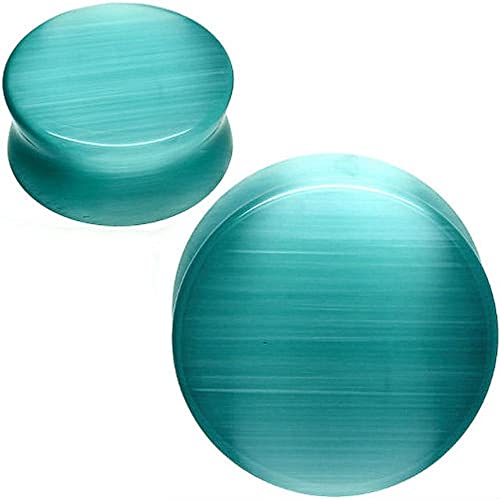 Cats Eye Glass Ear Gauges - color: Aqua Cats Eye, size: 14mm- 9/16 inch