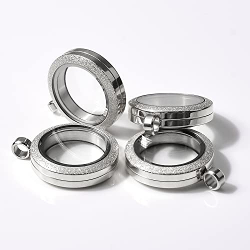 WANDIC Photo Charms, Set of 4 Matte Stainless Steel Round Memory Locket Pendant Bridal Wedding Bouquet Charms for Photo or Wedding, 25mm - color: 4pcs-silver Matte