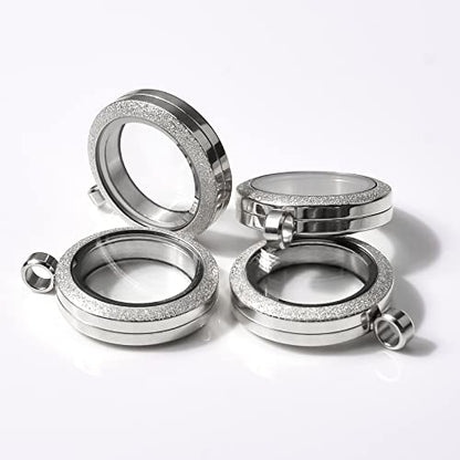 WANDIC Photo Charms, Set of 4 Matte Stainless Steel Round Memory Locket Pendant Bridal Wedding Bouquet Charms for Photo or Wedding, 25mm - color: 4pcs-silver Matte