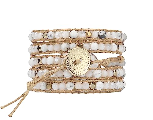 Bracelet for Women – Handmade Vegan Boho Natural Stone Layered Bracelet, Thailand Bohemian Stackable Beaded Wrap Bracelets, Summer Hippie Bracelet Stack, Fashion Jewelry Gifts - color: A26-Silky White