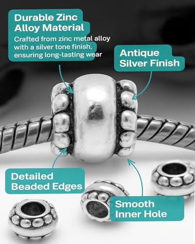 Sexy Sparkles European Spacer Beads for Charm Bracelets – 10 Pcs Silver Tone Beads, Compatible With European, Biagi, Chamilia, and Troll Chains, Hole Size 4.8mm