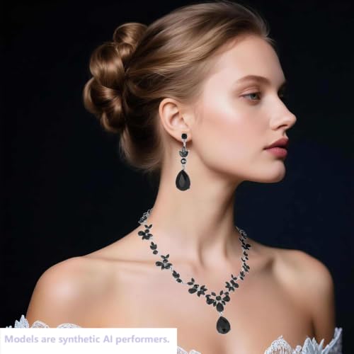 Kamirola Bridal Jewelry Set, Jewelry Set for Women, Necklace Dangle Earrings Bracelet Set, White Gold Plated (TR76) - color: Black (3 Pack)