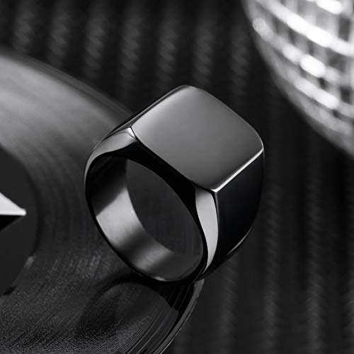 VIBOOS Custom Engraved Initial Monogram Signet Ring for Men Women Mens Rings Stainless Steel, Bundle with Ring Size Adjusters - color: C2: Black - Initial Name