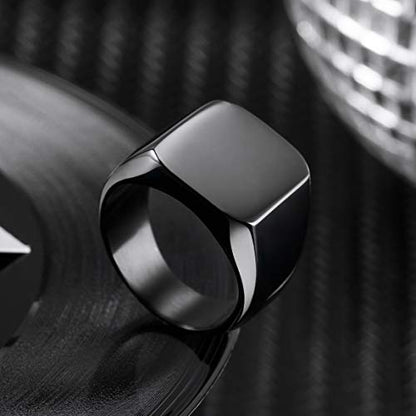 VIBOOS Custom Engraved Initial Monogram Signet Ring for Men Women Mens Rings Stainless Steel, Bundle with Ring Size Adjusters - color: C2: Black - Initial Name