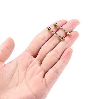 PEAKLINK Internally Threaded Nipple Rings Titanium Nipple Bars Piercing Jewelry 1 Pair Tongue Rings Eyebrow Jewelry Bridge Piercings - color: Gold Nipple Straight Barbell