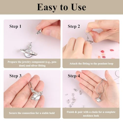 120 Pcs Stainless Steel Pinch Bail Clasps, Pendant Connectors | Stainless steel pinch clip bail connectors in 6 sizes for DIY necklaces, bracelets, pendants, charms, and jewelry making