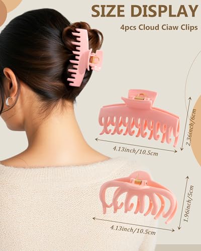 4 Pack Silicone Flexible Hair Claw Clips - Nonslip Large Bendable Soft Claw Clip for Women, Silicone Hair Clips Hair Accessories - color: Pink+White+Pink+White