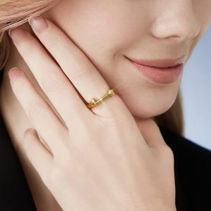 Cicy Bell Initial Rings for Women 18k Gold Plated Adjustable Rings | Open Signet Rings, Bold Letter, Personalized Engraved, For Party - color: Initial-J