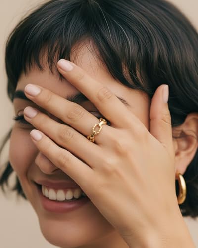 YeGieonr Gold Rings for Women Non tarnish Stainless Steel Womens Rings Dainty 18K Gold Plated Rings - color: Chain, size: 9