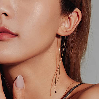 Long Chain Drop Earrings for Women, 925 Sterling Silver, Dainty Dangling Elegant Earrings for Daily Wear, Gift for Her - color: 7.9" Snake Chain Gold