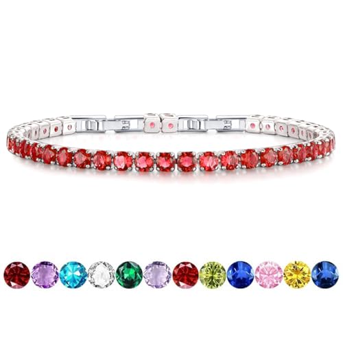 HEEYA Birthstone Silver/Gold Plated Tennis Bracelets, Adjustable 4mm CZ Tennis Bracelets for Women, Fashion Jewelry Wedding Gift Size 6.8 inch+1 inch Extender - color: 01 January Garnet