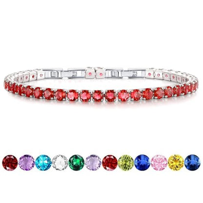 HEEYA Birthstone Silver/Gold Plated Tennis Bracelets, Adjustable 4mm CZ Tennis Bracelets for Women, Fashion Jewelry Wedding Gift Size 6.8 inch+1 inch Extender - color: 07 July Ruby