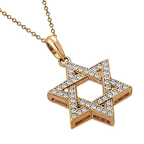 My Daily Styles 925 Sterling Silver Jewish Star of David White CZ Pendant Necklace - color: Pink