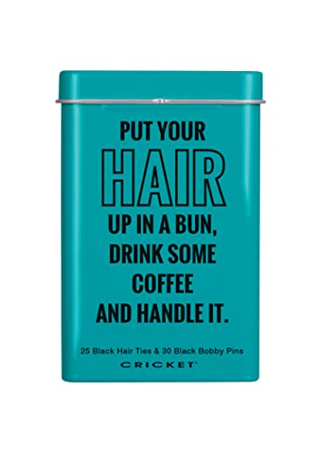 Cricket Hair Accessories Handle It Tin, Includes 25 Non Metal Hair Ties and 30 Bobby Pins in Reusable Metal Tin, Black, 55 PCS | 25 No-Metal Hair Ties, 30 Bobby Pins, Reusable Metal Tin, Travel & Everyday Use, For Women & Men - color: Blue