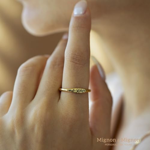 Birth Month Flower Rings for Women, Silver Plated Birth Month Flower Ring | Custom engraved ring is a gift for mom in tarnish-resistant stainless steel. Stack bands by birth month flower, name or text.