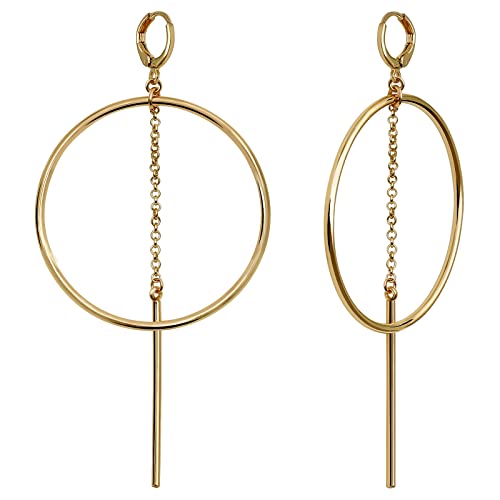 Dangle Hoop Earrings for Women, 14k Gold/Silver Plated High Polished Cute & Aesthetic Earrings for Women - color: Gold-02