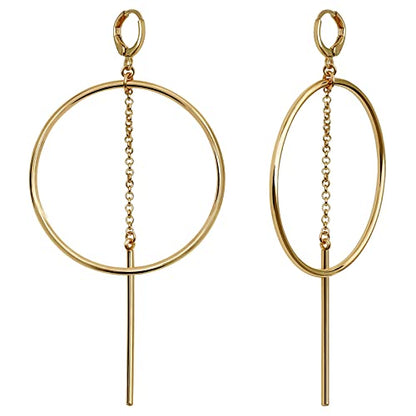 Dangle Hoop Earrings for Women, 14k Gold/Silver Plated High Polished Cute & Aesthetic Earrings for Women - color: Gold-02