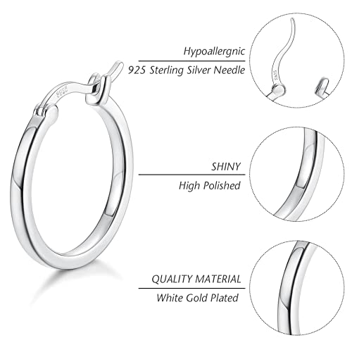 18K Gold Plated Hoop Earrings - 925 Sterling Silver Hoop Earrings Womens Hypoallergenic Hoops | Square Tube Hoop Earrings for Women 15mm/20mm/30mm/40mm - color: Silver 15mm