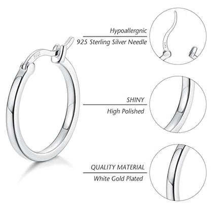 18K Gold Plated Hoop Earrings - 925 Sterling Silver Hoop Earrings Womens Hypoallergenic Hoops | Square Tube Hoop Earrings for Women 15mm/20mm/30mm/40mm - color: Silver 30mm