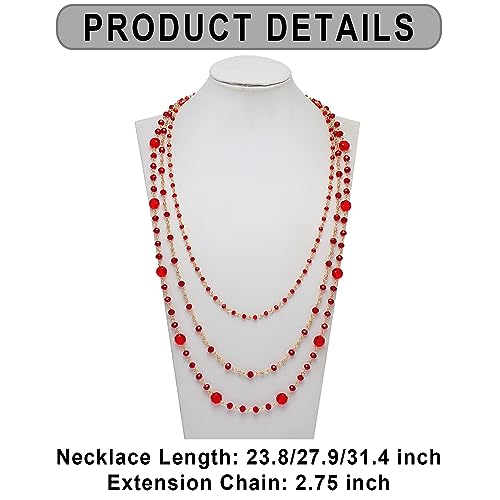 Firstmeet Long Chain Multi Layer Fashion Glass Beads Handmade Necklace for Women - color: TMRed-j