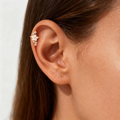 Carffordo 3Pcs Ear Cuffs Non Piercing for Women, Dainty Clip on Earrings | Trendy 14K Gold Plated Ear Cuff with Cubic Zirconia, Fake Piercing Cartilage Earrings, Lightweight Jewelry for Daily Wear - color: 1pair-flower