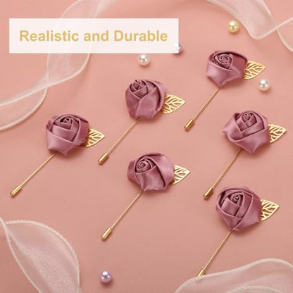 uxcell 24pcs SOYA Red Rose Boutonnieres Flower Pins for Wedding | Buttonholes Pocket Boutonnieres for Wedding Ceremony Anniversary Prom Formal Dinner Party - color: Soya Red