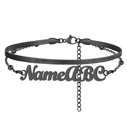 FindChic Custom Ankle Bracelets for Women, Stainless Steel Figaro/Cuban/Wheat/Rope/Herringbone Chain Anklets, Beach Foot Jewelry 8.5''-10.5'' Adjustable & Waterproof, with Gift Box - style: Herringbone Chain-Black