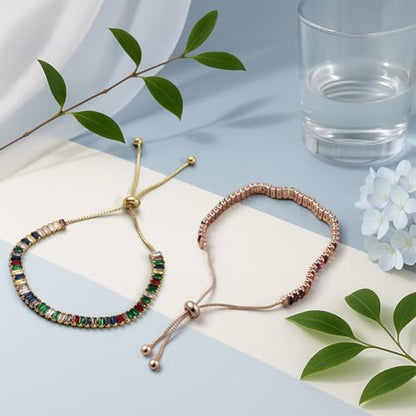 Cuff Bangle Bracelets for Women, Link Chain Bracelets Jewelry Gifts for Women - style: Rainbow Crystal