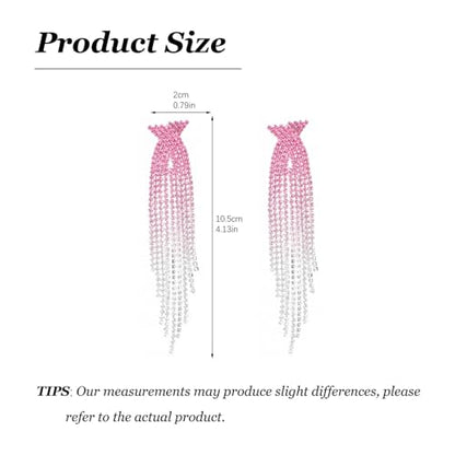 Rhinestone Earrings Prom Earrings for Women Sparkly Long Tassel Chandelier Drop Statement Earring Jewerly Gifts Wedding Party Prom Dresses Accessories - color: B6:pink&silver