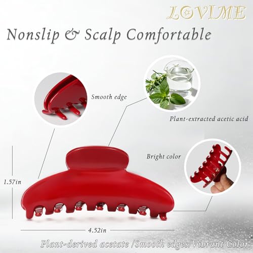 4.3 Inch Large Claw Clip for Thin Hair & Thick Half Ups, Cute Acetate French Hair Clips for Women, Non-Slip Secure Updos & Chic Daily Styles, Red - color: Red