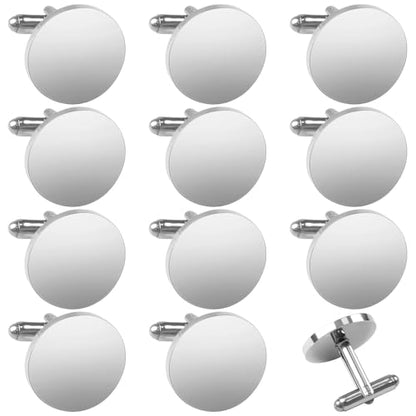 12 Pcs Stainless Steel Cufflinks for Men, Round Mirror Polished Silver Tone Cuff Link Accessories, Simple Shirt Button Style, Toggle Back Closure, for Formal Attire and Dress Shirts