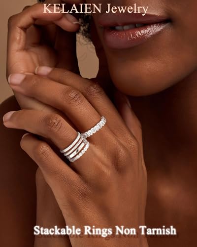 Gold Silver Stackable Rings for Women Non Tarnish Cubic Zirconia Band Ring | 14K Gold Plated,Stacking Chunky Eternity Rings,Dainty Engagement Promise Thumb Rings,Wedding Ring Set,Jewelry Size 6 7 8 9 10 - color: Silver 2